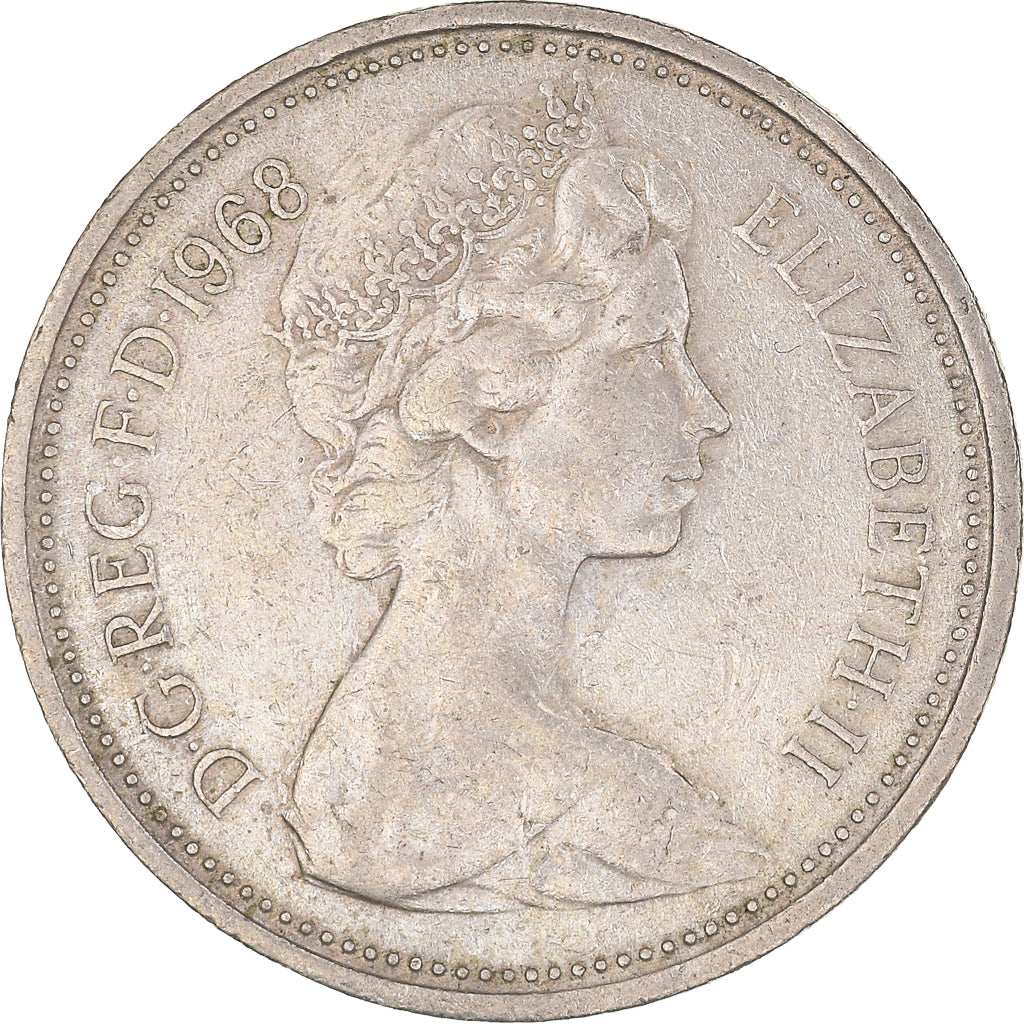 Coin, Great Britain, Elizabeth II, 5 New Pence, 1968, EF(40-45), Copper-nickel