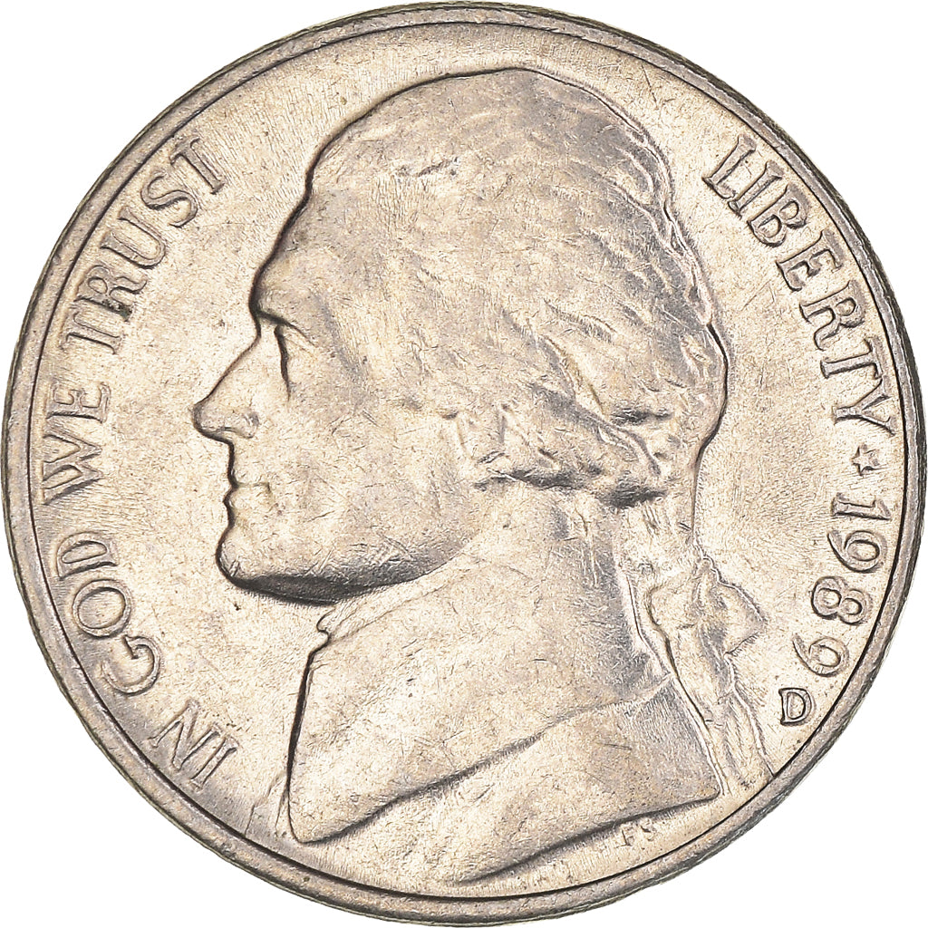 Moeda, Estados Unidos da América, Jefferson Nickel, 5 Cents, 1989, U.S. Mint