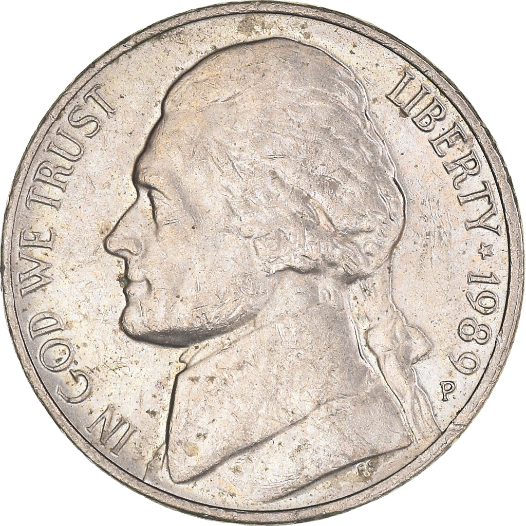 Coin, United States, Jefferson Nickel, 5 Cents, 1989, U.S. Mint, Philadelphia