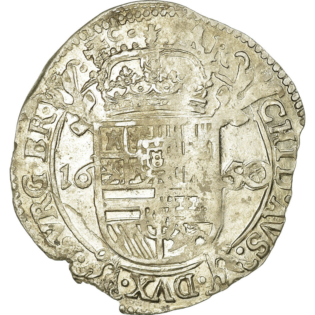 Coin, Spanish Netherlands, BRABANT, Escalin, 1650, Antwerp, AU(50-53), Silver