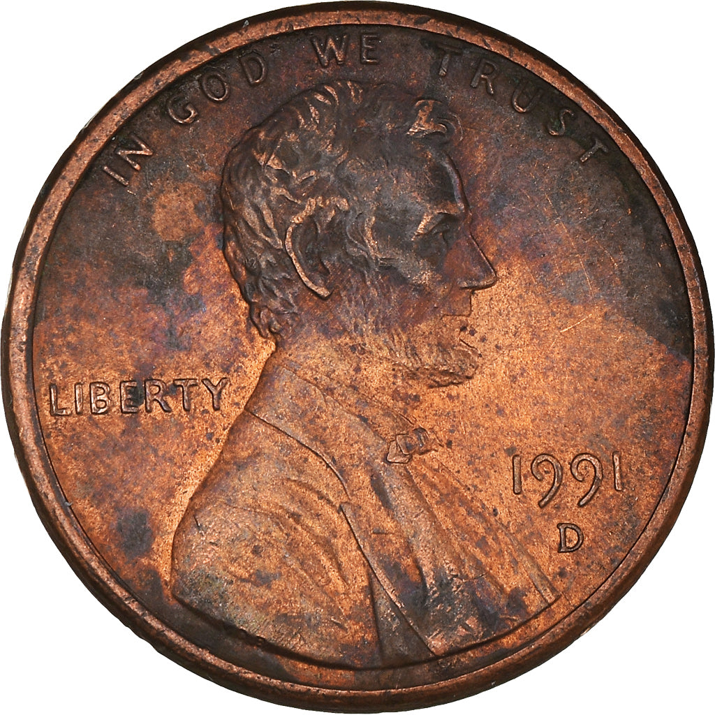 Coin, United States, Lincoln Cent, Cent, 1991, U.S. Mint, Denver, EF(40-45)
