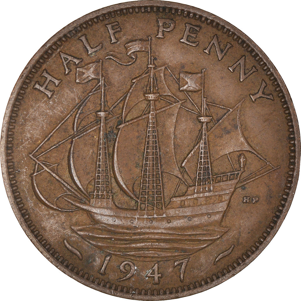 Coin, Great Britain, George VI, 1/2 Penny, 1943, EF(40-45), Bronze, KM:844