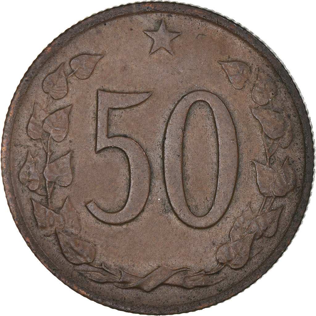 Coin, Czechoslovakia, 50 Haleru, 1970, AU(50-53), Bronze, KM:55.1