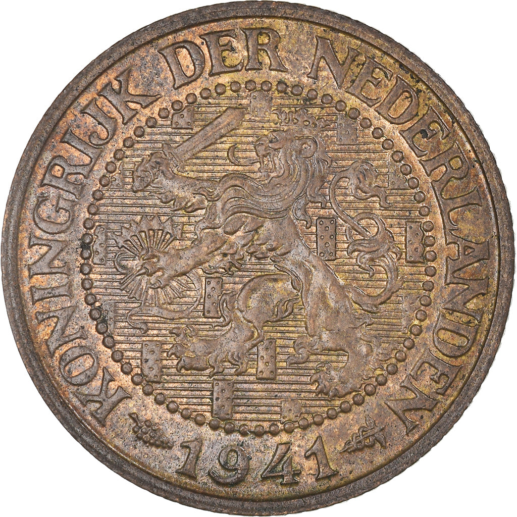 Coin, Netherlands, Wilhelmina I, 2-1/2 Cent, 1941, AU(50-53), Bronze, KM:150