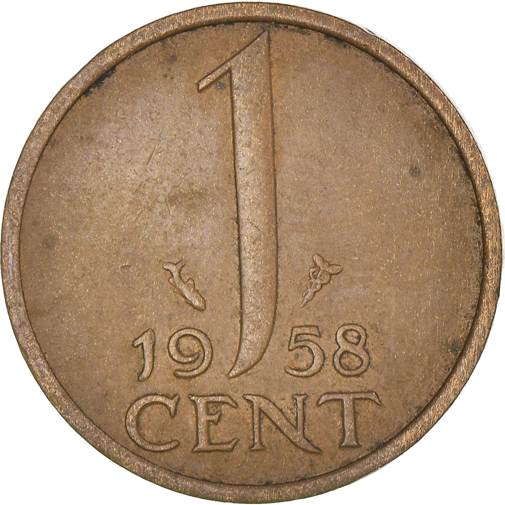 Coin, Netherlands, Juliana, Cent, 1958, AU(50-53), Bronze, KM:180