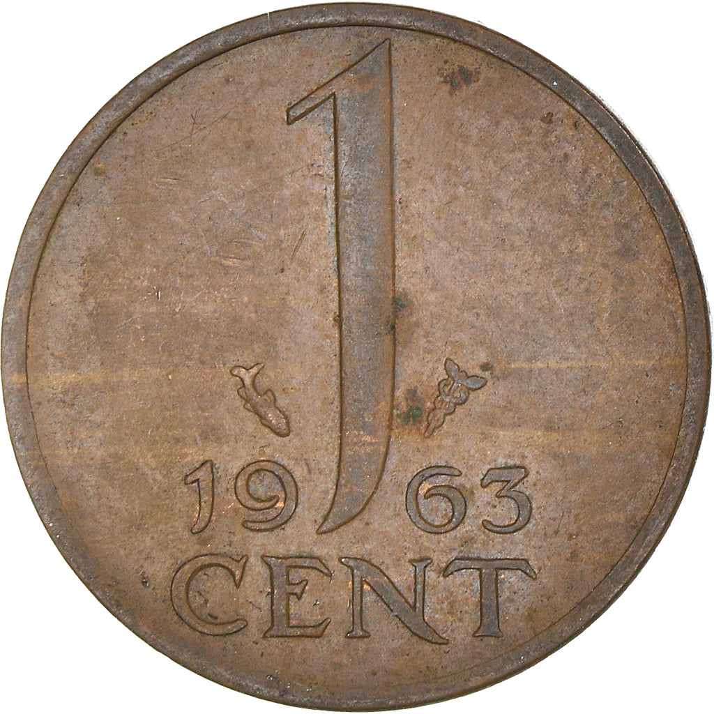 Coin, Netherlands, Juliana, Cent, 1963, AU(50-53), Bronze, KM:180