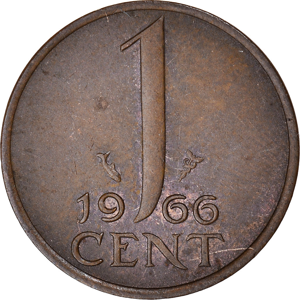 Coin, Netherlands, Juliana, Cent, 1966, AU(50-53), Bronze, KM:180