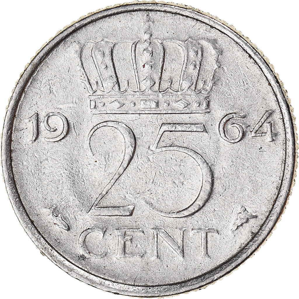 Moneta, Paesi Bassi, Juliana, 25 Cents, 1964, BB, Nichel, KM:183