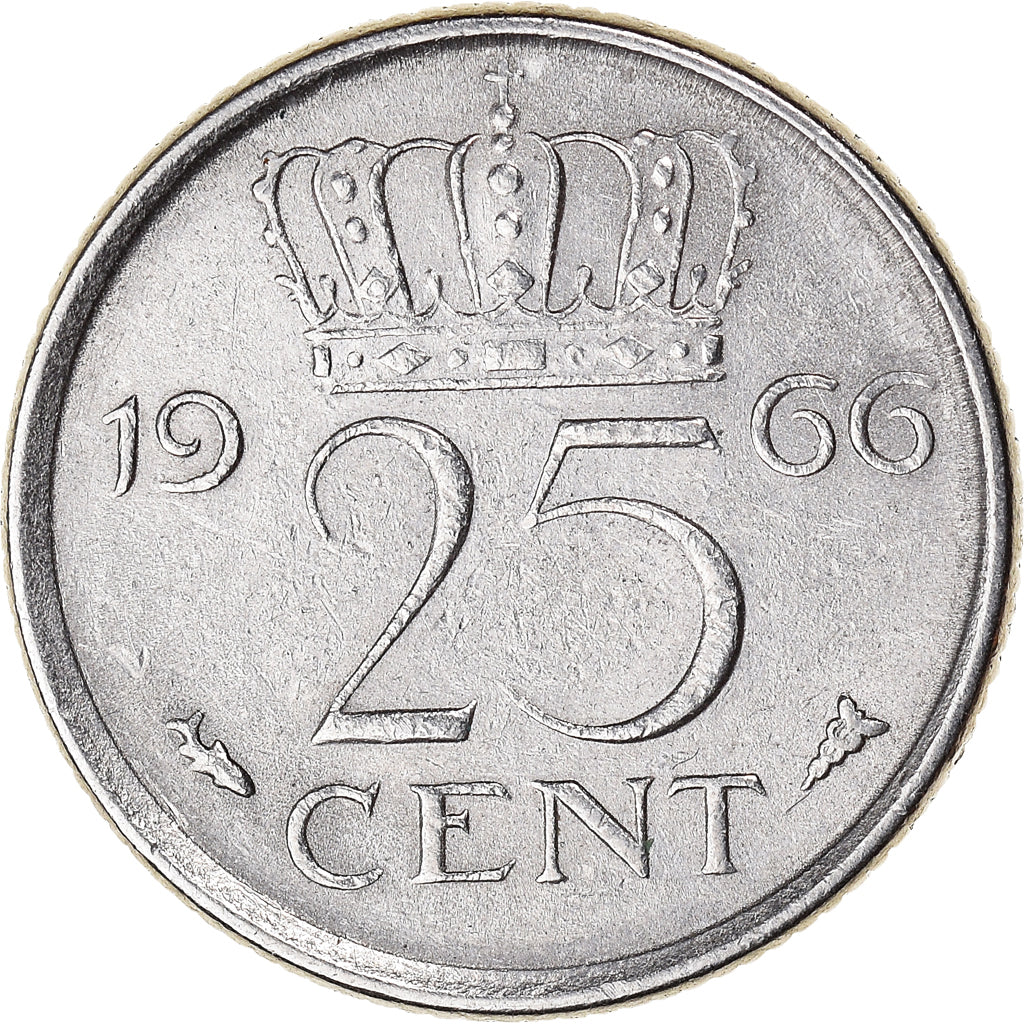Monnaie, Pays-Bas, Juliana, 25 Cents, 1966, TTB+, Nickel, KM:183