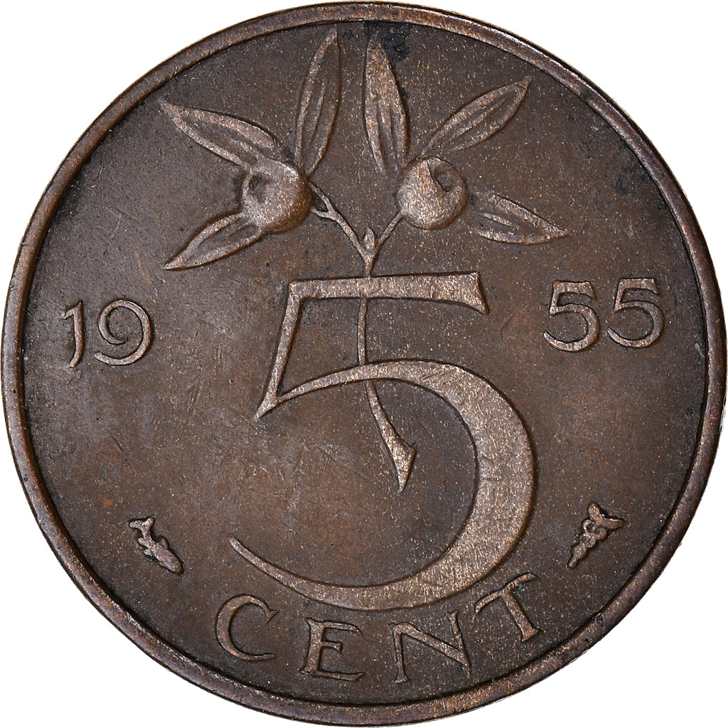 Coin, Netherlands, Juliana, 5 Cents, 1955, EF(40-45), Bronze, KM:181