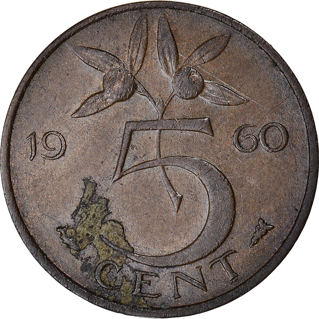 Coin, Netherlands, Juliana, 5 Cents, 1960, EF(40-45), Bronze, KM:181