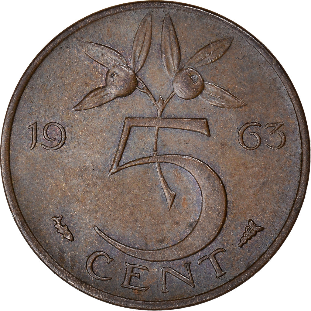 Moneta, Paesi Bassi, Juliana, 5 Cents, 1963, BB+, Bronzo, KM:181