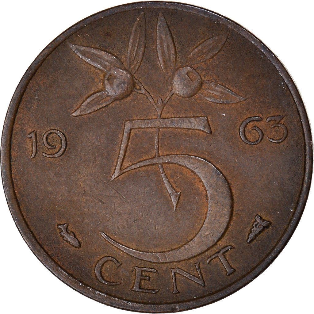 Coin, Netherlands, Juliana, 5 Cents, 1963, EF(40-45), Bronze, KM:181