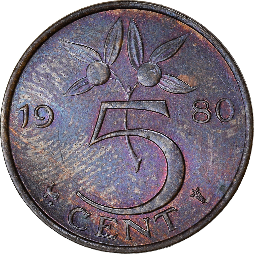 Coin, Netherlands, Juliana, 5 Cents, 1980, AU(50-53), Bronze, KM:181
