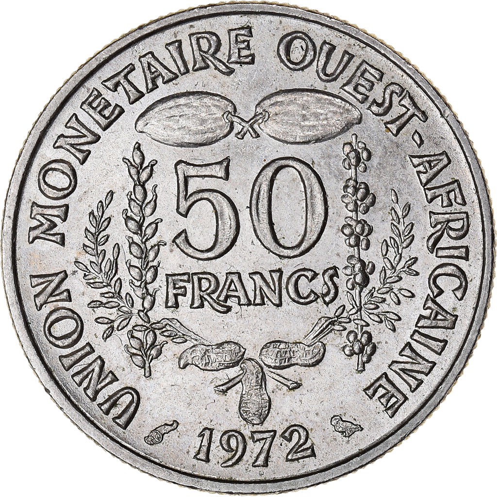 Coin, West African States, 50 Francs, 1972, AU(50-53), Copper-nickel, KM:6