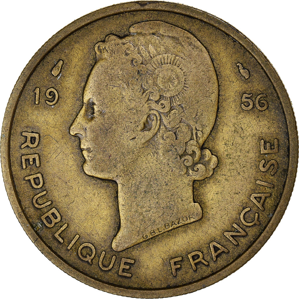 Moneda, África oriental francesa, 25 Francs, 1956, BC+, Aluminio - bronce, KM:7