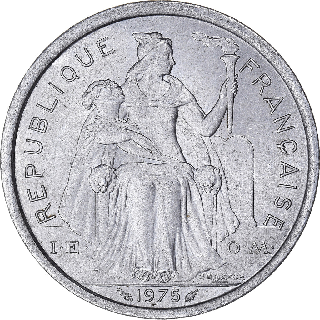 Coin, French Polynesia, 2 Francs, 1975, Paris, AU(50-53), Aluminum, KM:10