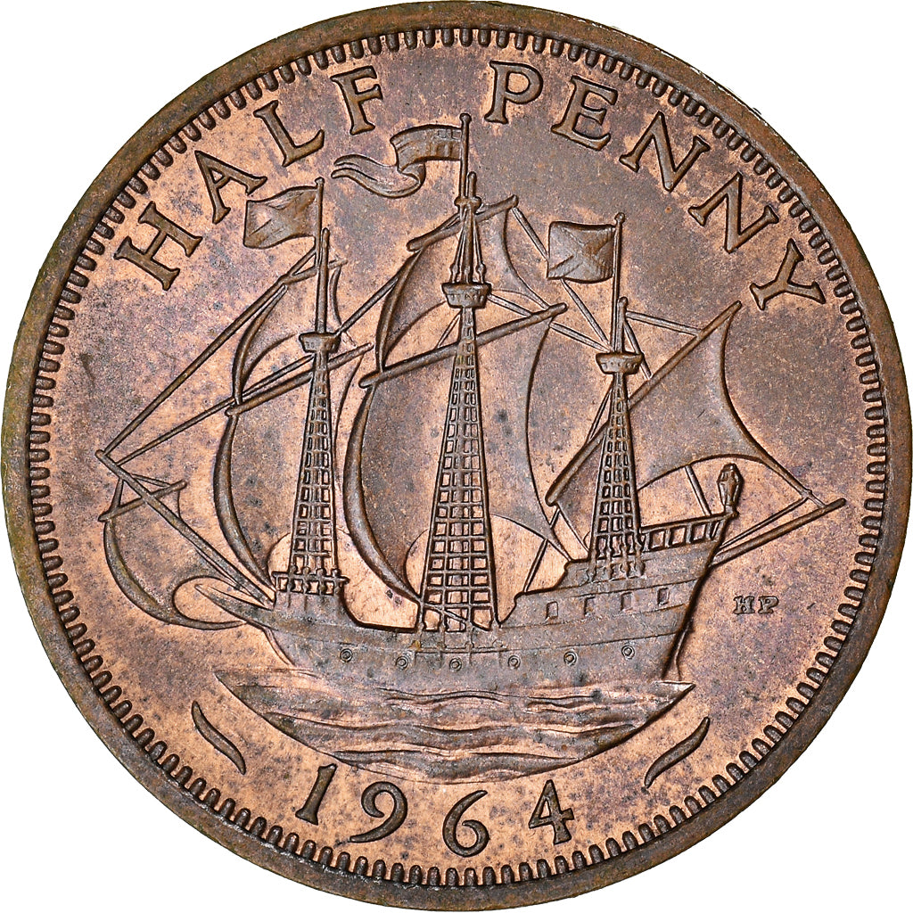 Coin, Great Britain, Elizabeth II, 1/2 Penny, 1964, AU(55-58), Bronze, KM:896