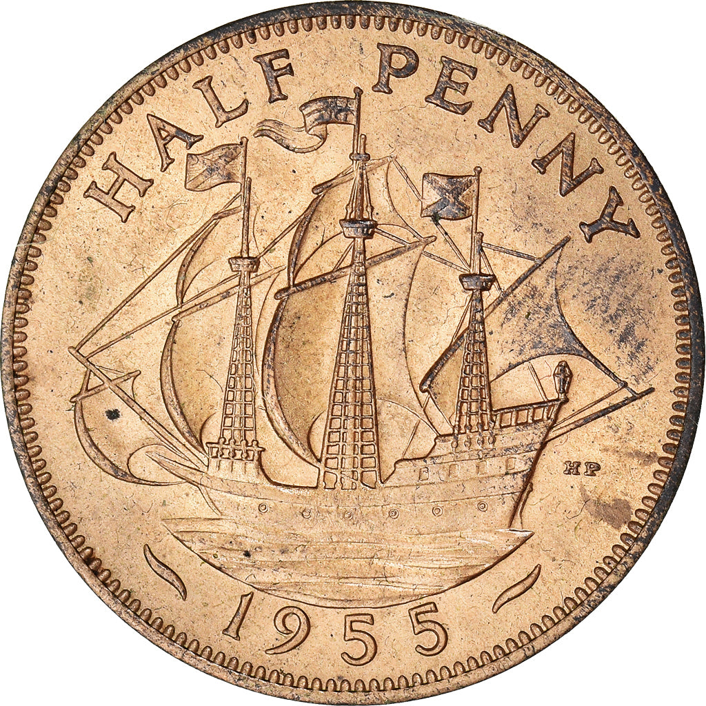Monnaie, Grande-Bretagne, Elizabeth II, 1/2 Penny, 1955, SUP, Bronze, KM:896