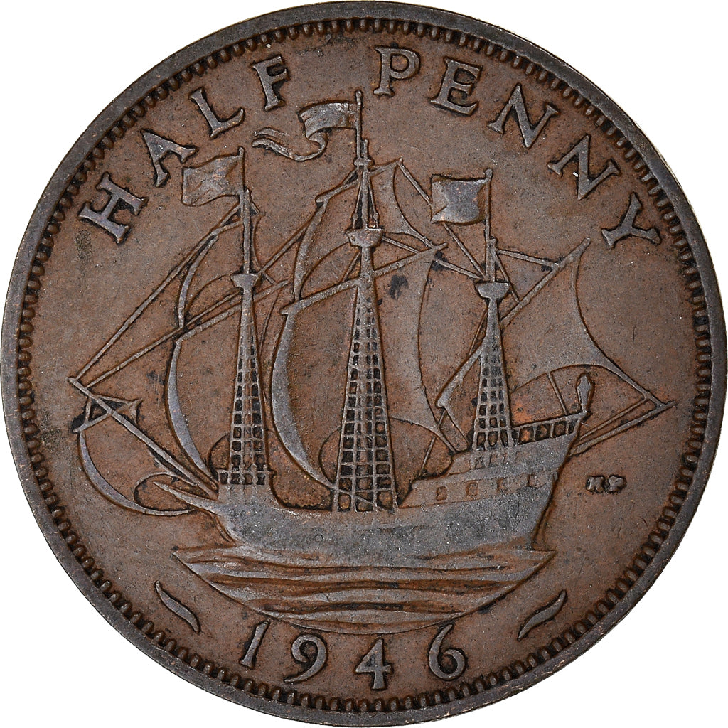 Moneta, Gran Bretagna, George VI, 1/2 Penny, 1946, MB+, Bronzo, KM:844