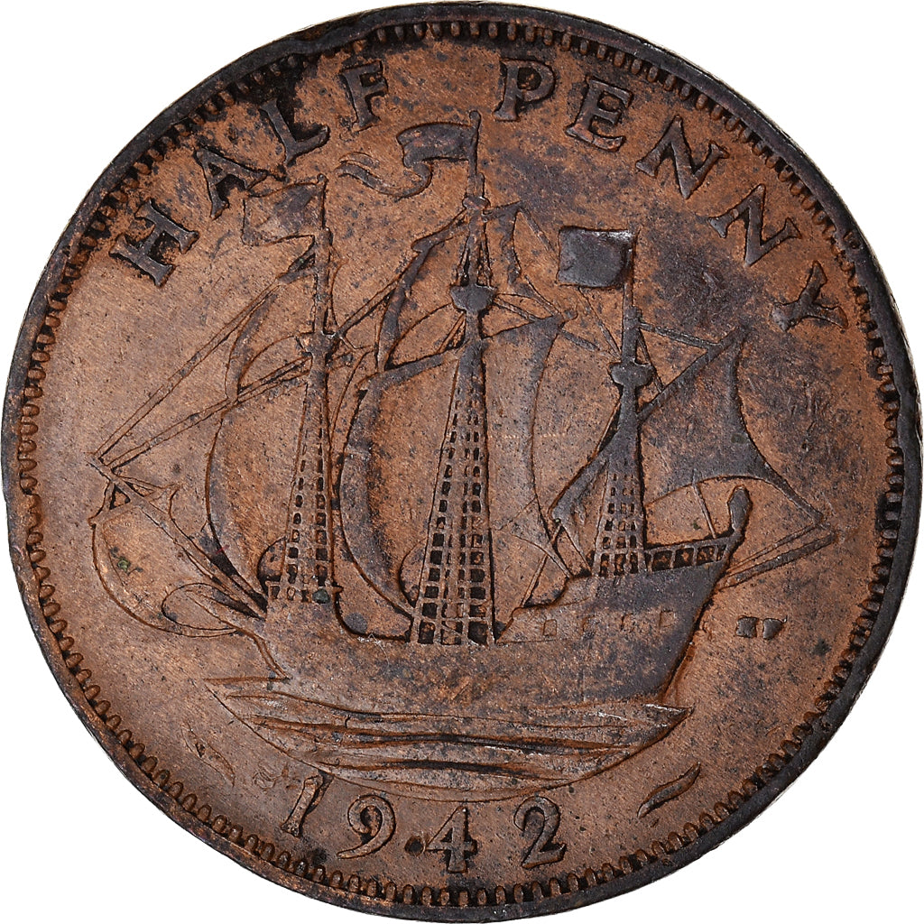 Coin, Great Britain, George VI, 1/2 Penny, 1942, VF(20-25), Bronze, KM:844