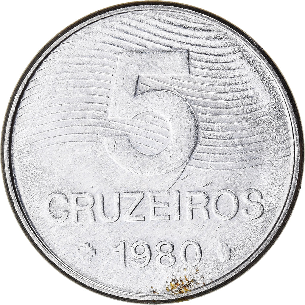 Moneta, Brasile, 5 Cruzeiros, 1980, BB+, Acciaio inossidabile, KM:591