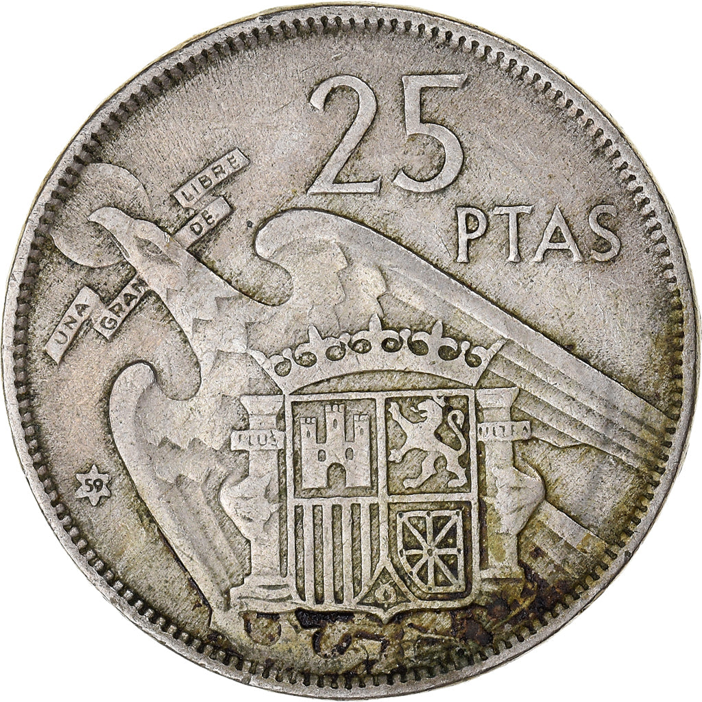 Monnaie, Espagne, Caudillo and regent, 25 Pesetas, 1959, TB, Cupro-nickel