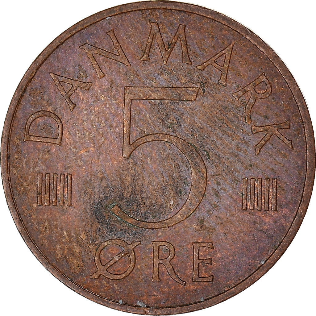 Moneta, Danimarca, Margrethe II, 5 Öre, 1976, Copenhagen, MB+, Ferro placcato