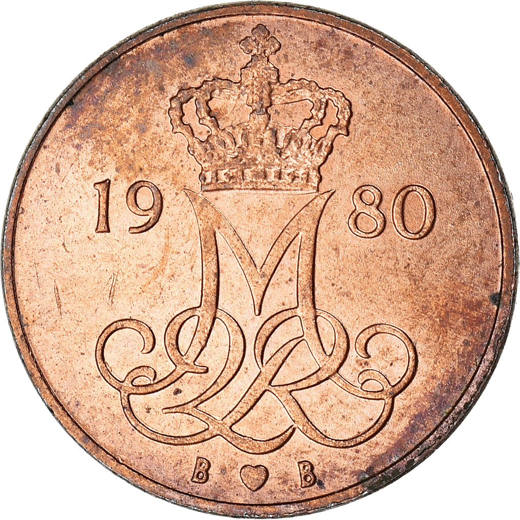 Coin, Denmark, Margrethe II, 5 Öre, 1980, Copenhagen, AU(50-53), Copper Clad