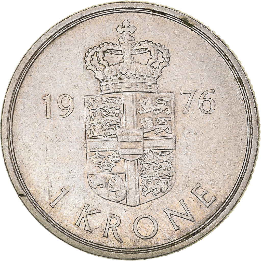 Coin, Denmark, Margrethe II, Krone, 1976, Copenhagen, AU(50-53), Copper-nickel
