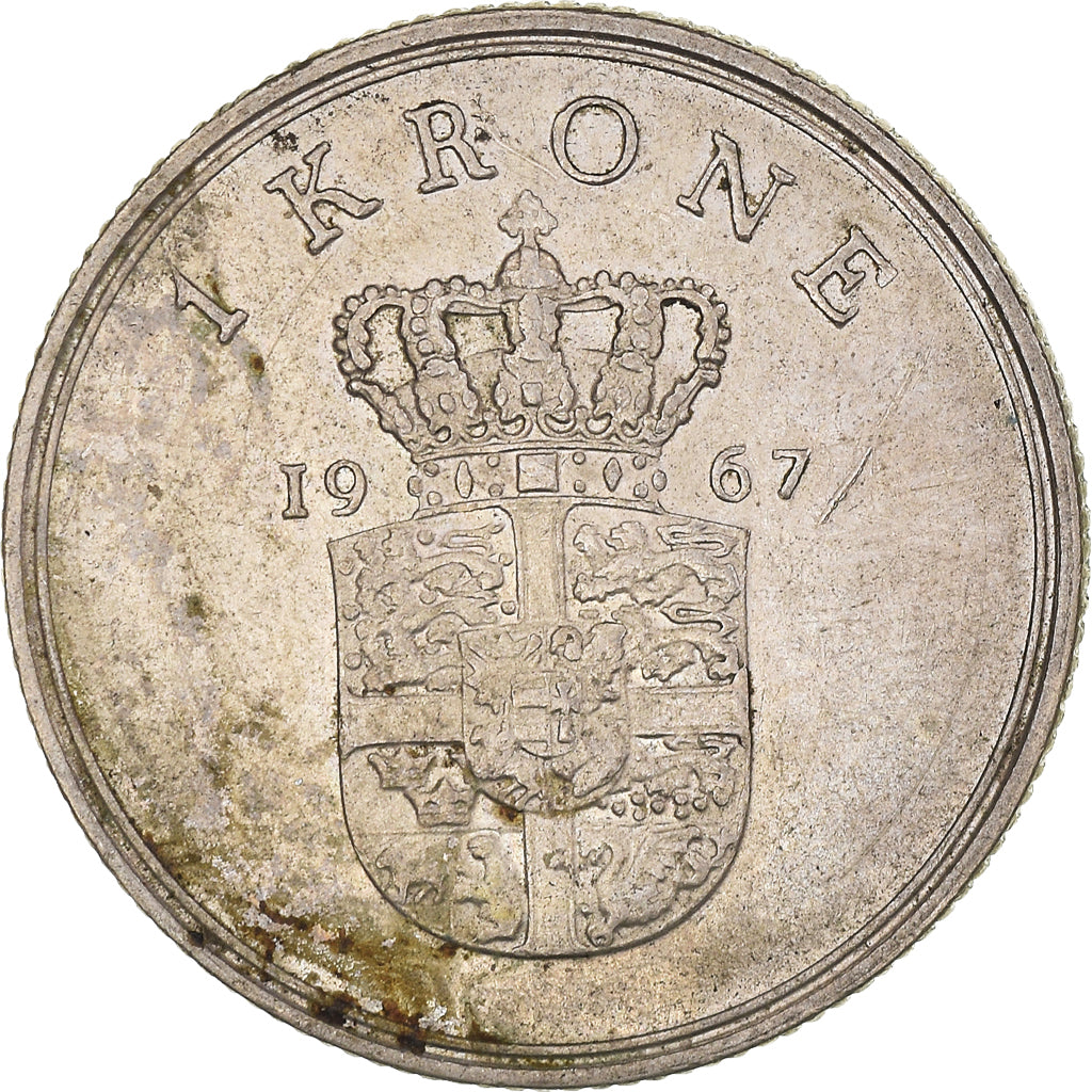 Coin, Denmark, Frederik IX, Krone, 1967, Copenhagen, EF(40-45), Copper-nickel