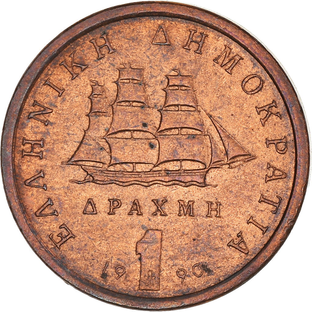 Coin, Greece, Drachma, 1990, Athens, EF(40-45), Copper, KM:150