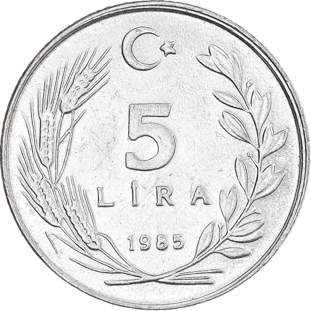 Coin, Turkey, 5 Lira, 1985, AU(50-53), Aluminum, KM:963