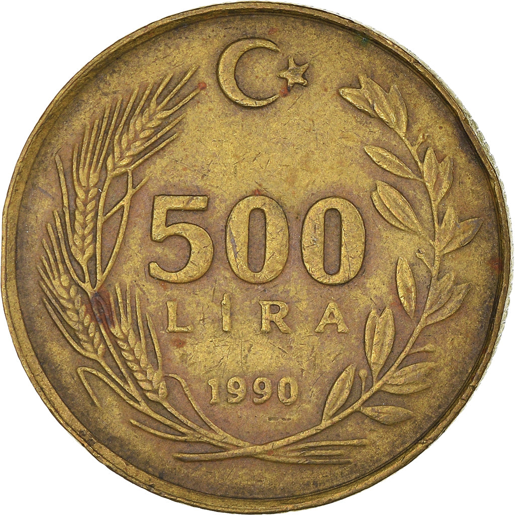 Coin, Turkey, 500 Lira, 1990, VF(30-35), Aluminum-Bronze, KM:989