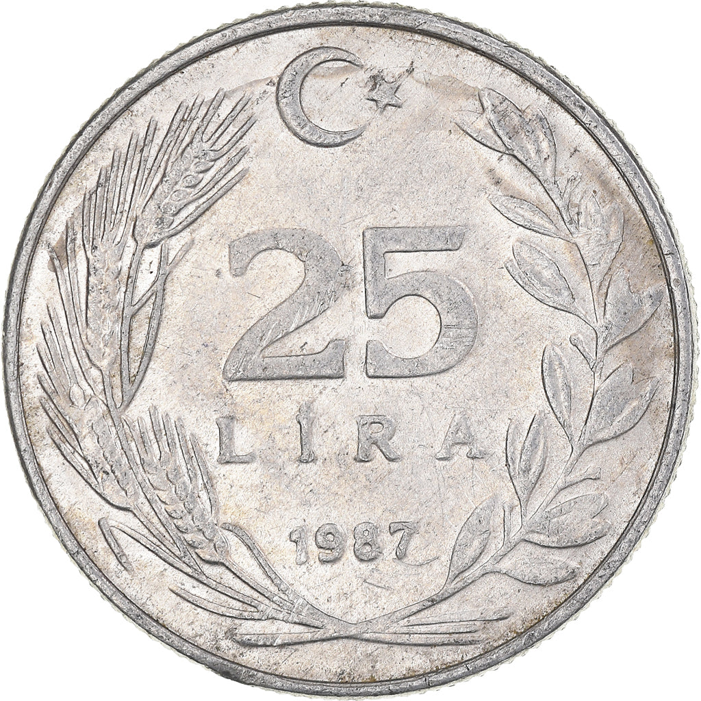 Moneda, Turquía, 25 Lira, 1987, MBC, Aluminio, KM:975