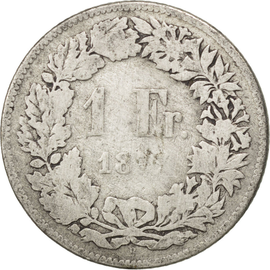 Coin, Switzerland, Franc, 1877, Bern, VG(8-10), Silver, KM:24