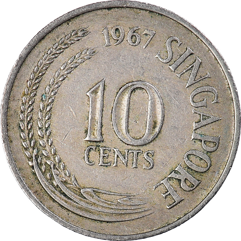 Coin, Singapore, 10 Cents, 1967, Singapore Mint, EF(40-45), Copper-nickel, KM:3