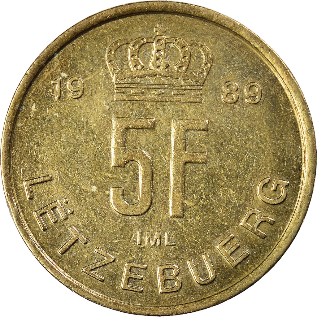 Coin, Luxembourg, Jean, 5 Francs, 1989, EF(40-45), Aluminum-Bronze, KM:65
