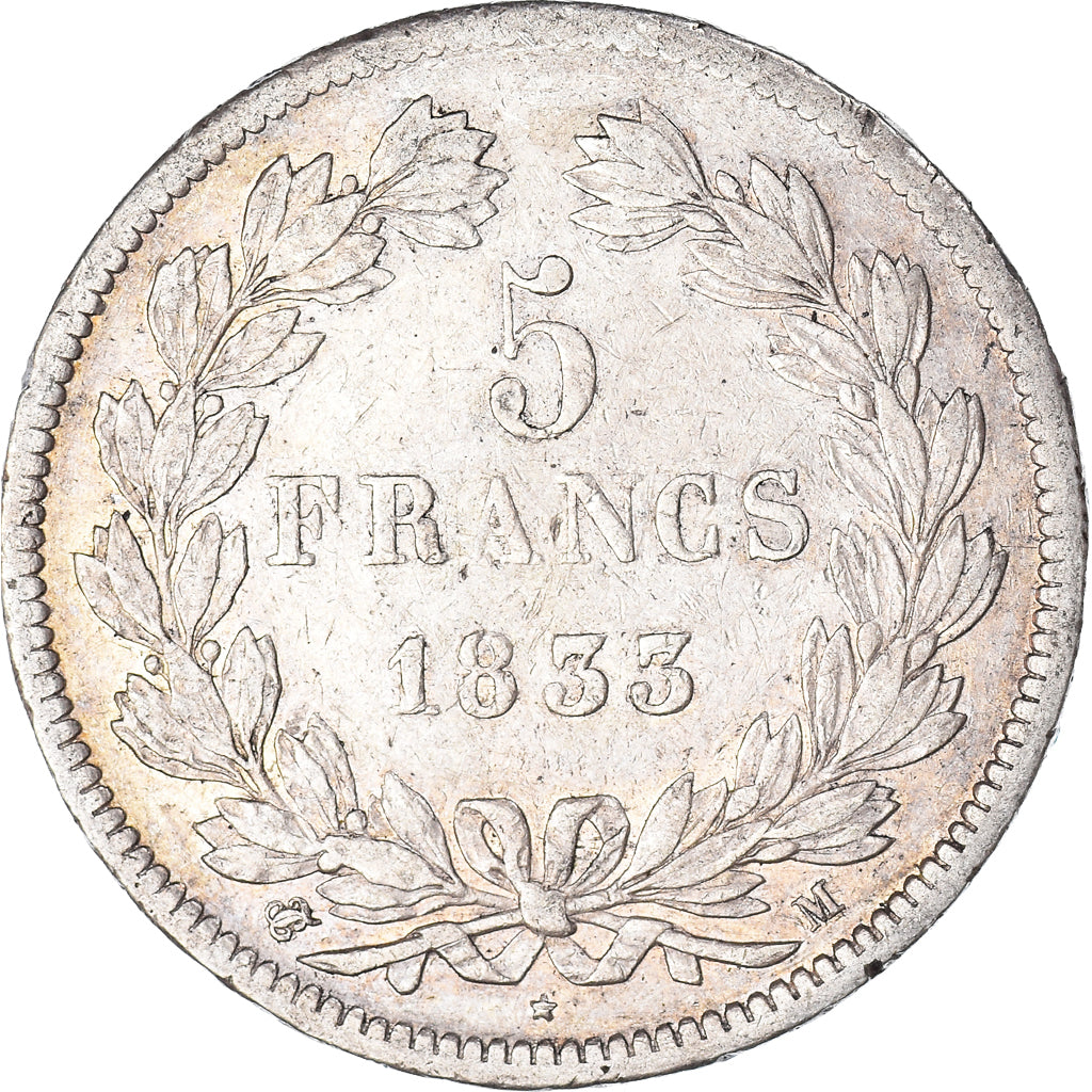 Coin, France, Louis-Philippe, 5 Francs, 1833, Toulouse, EF(40-45), Silver