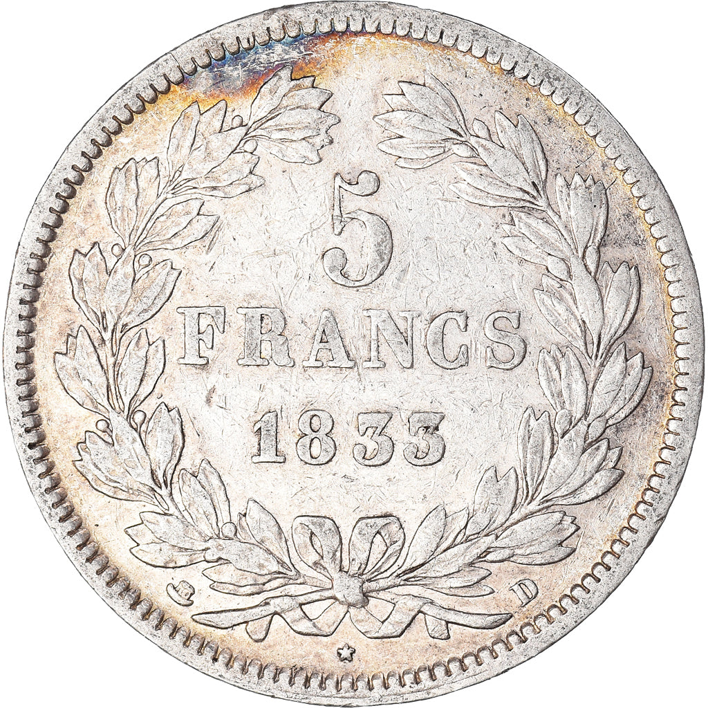 Coin, France, Louis-Philippe, 5 Francs, 1833, Lyon, VF(30-35), Silver, KM:749.4