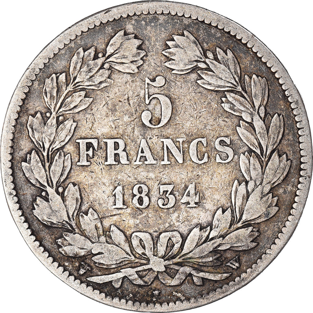 Coin, France, Louis-Philippe, 5 Francs, 1834, Lille, VF(20-25), Silver