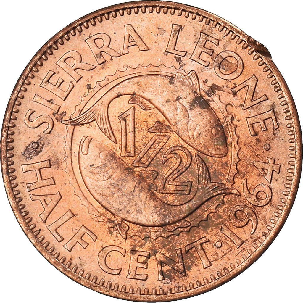 Coin, Sierra Leone, 1/2 Cent, 1964, British Royal Mint, AU(55-58), Bronze, KM:16