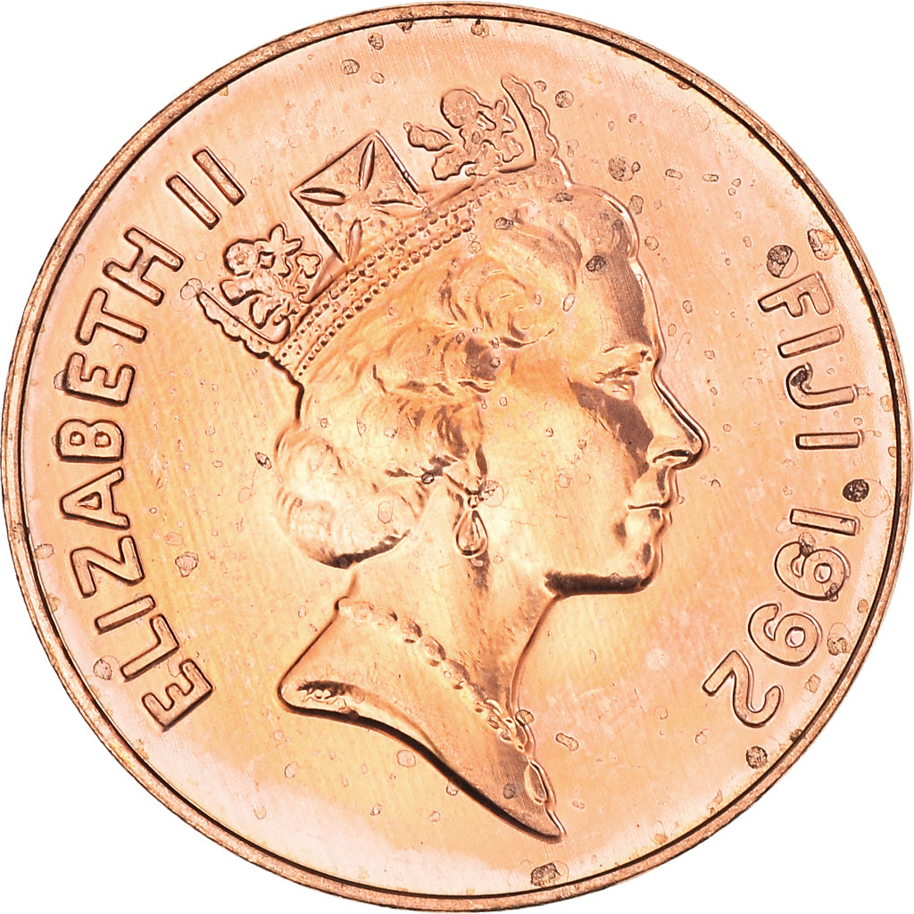 Coin, Fiji, Elizabeth II, 2 Cents, 1992, MS(63), Copper Plated Zinc, KM:50a