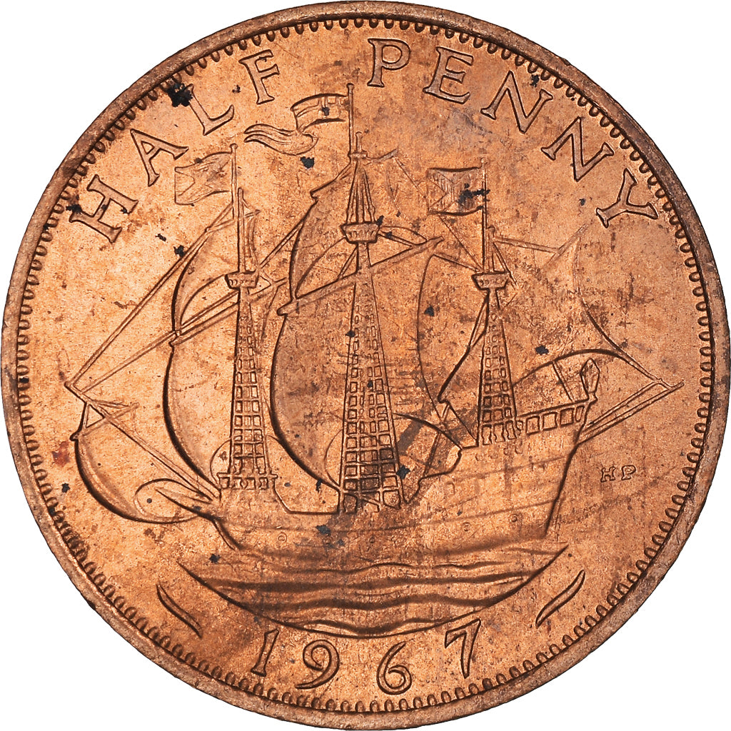 Coin, Great Britain, Elizabeth II, 1/2 Penny, 1967, MS(60-62), Bronze, KM:896