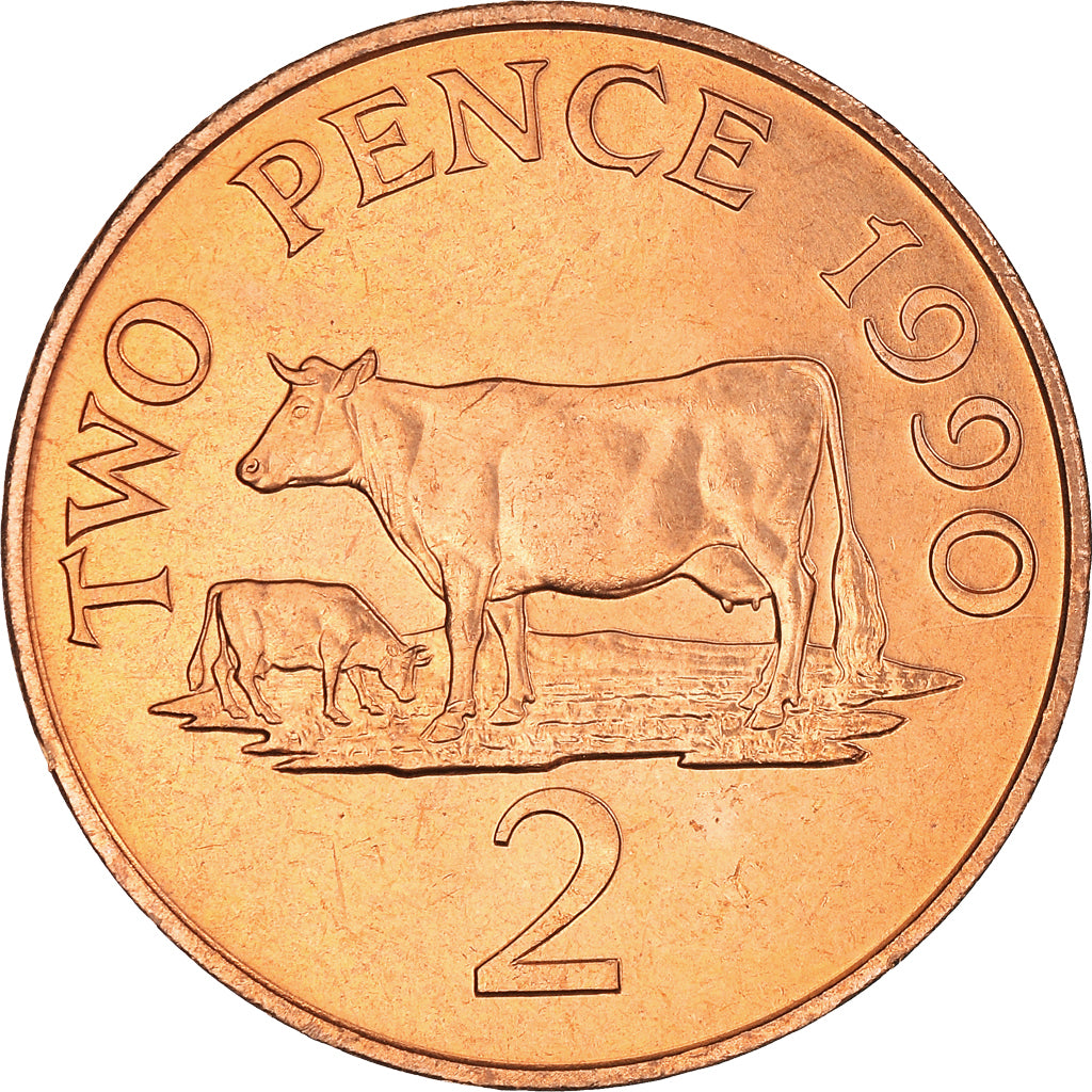 Coin, Guernsey, Elizabeth II, 2 Pence, 1990, MS(63), Bronze, KM:41