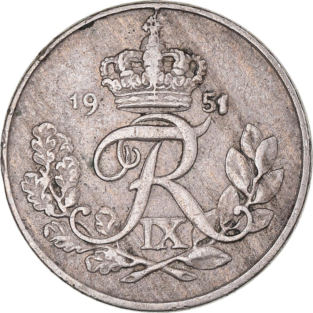 Coin, Denmark, Frederik IX, 10 Öre, 1951, Copenhagen, VF(30-35), Copper-nickel