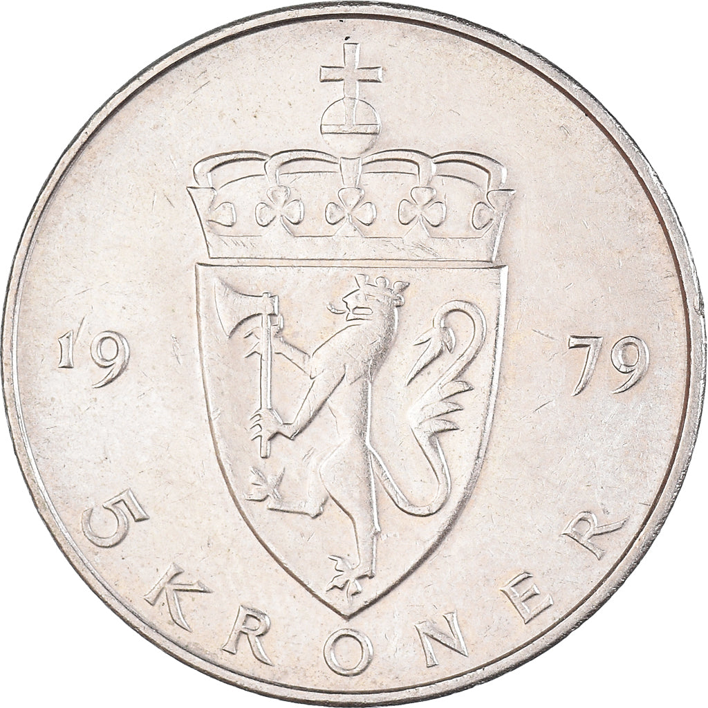 Moeda, Noruega, Olav V, 5 Kroner, 1979, AU(50-53), Cobre-níquel, KM:420
