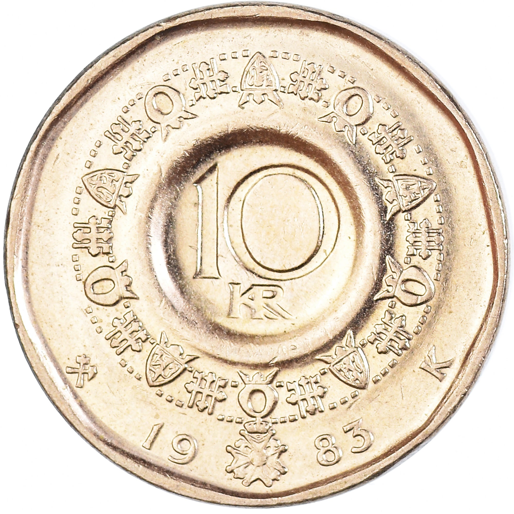 Coin, Norway, Olav V, 10 Kroner, 1983, AU(55-58), Nickel-brass, KM:427