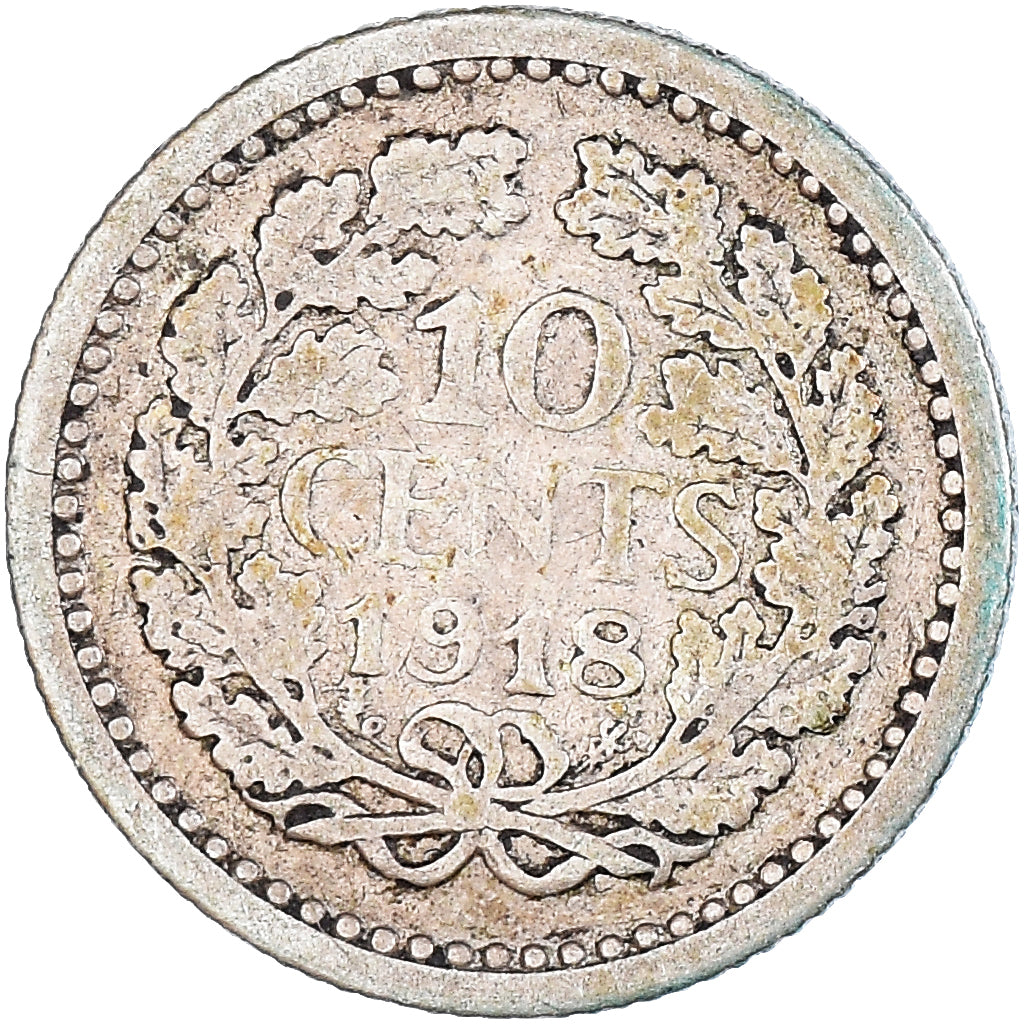 Moeda, Países Baixos, Wilhelmina I, 10 Cents, 1918, VF(20-25), Prata, KM:145