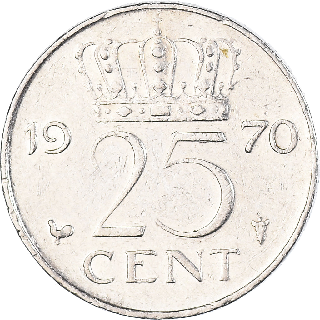 Moneda, Países Bajos, Juliana, 25 Cents, 1970, MBC, Níquel, KM:183